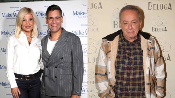 Η Φαίη Σκορδά, ο Δημήτρης Ουγγαρέζος και ο Ανδρέας Μικρούτσικος σε event.