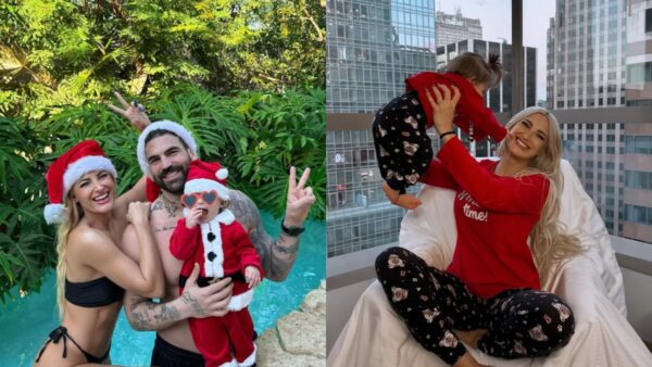 Η Ιωάννα Τούνη με τον Αλεξάνδρου και τον Πάρη σε πισίνα ντυμένοι άι Βασίληδες και η Τούνη με τον Πάρη αγκαλιά