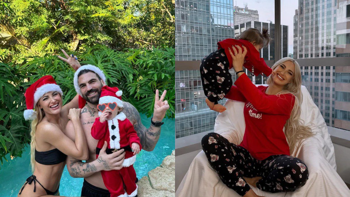 Η Ιωάννα Τούνη με τον Αλεξάνδρου και τον Πάρη σε πισίνα ντυμένοι άι Βασίληδες και η Τούνη με τον Πάρη αγκαλιά