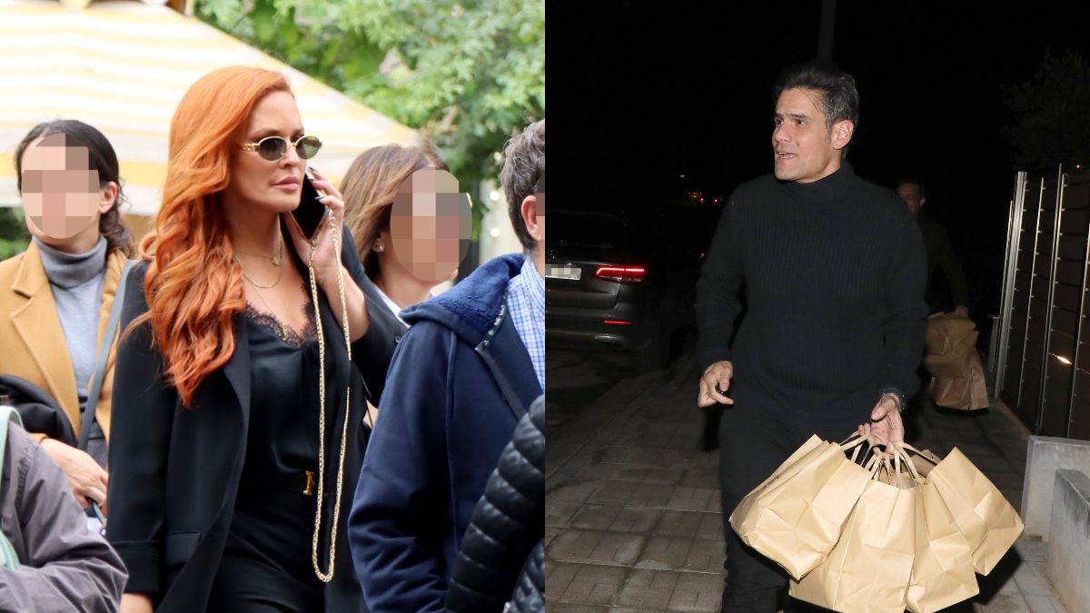 Η Σίσσυ Χρηστίδου με το κινητό στο χέρι και ο Ουγγαρέζος με σακούλες στο δικό του