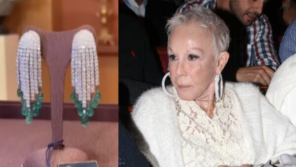 Τα σκουλαρίκια της Ζωής Λάσκαρη και η ίδια σε παλιά έξοδό της ντυμένη στα λευκά