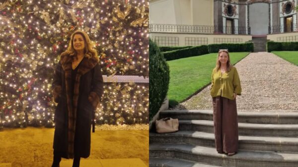 Η Άντζελα Γκερέκου μπροστά σε χριστουγεννιάτικο δέντρο και σε ταξίδι της