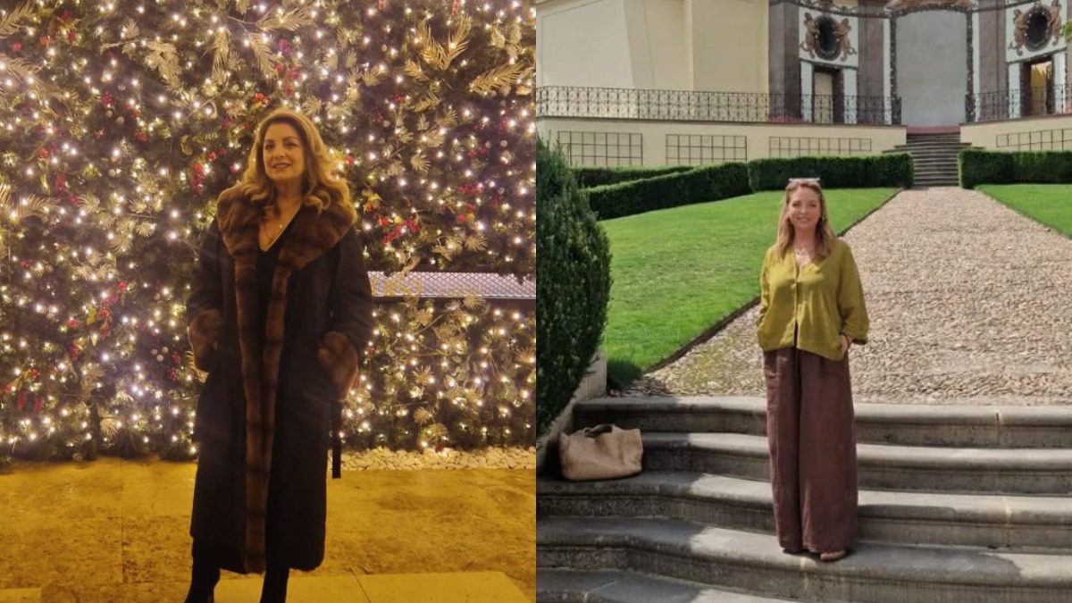 Η Άντζελα Γκερέκου μπροστά σε χριστουγεννιάτικο δέντρο και σε ταξίδι της
