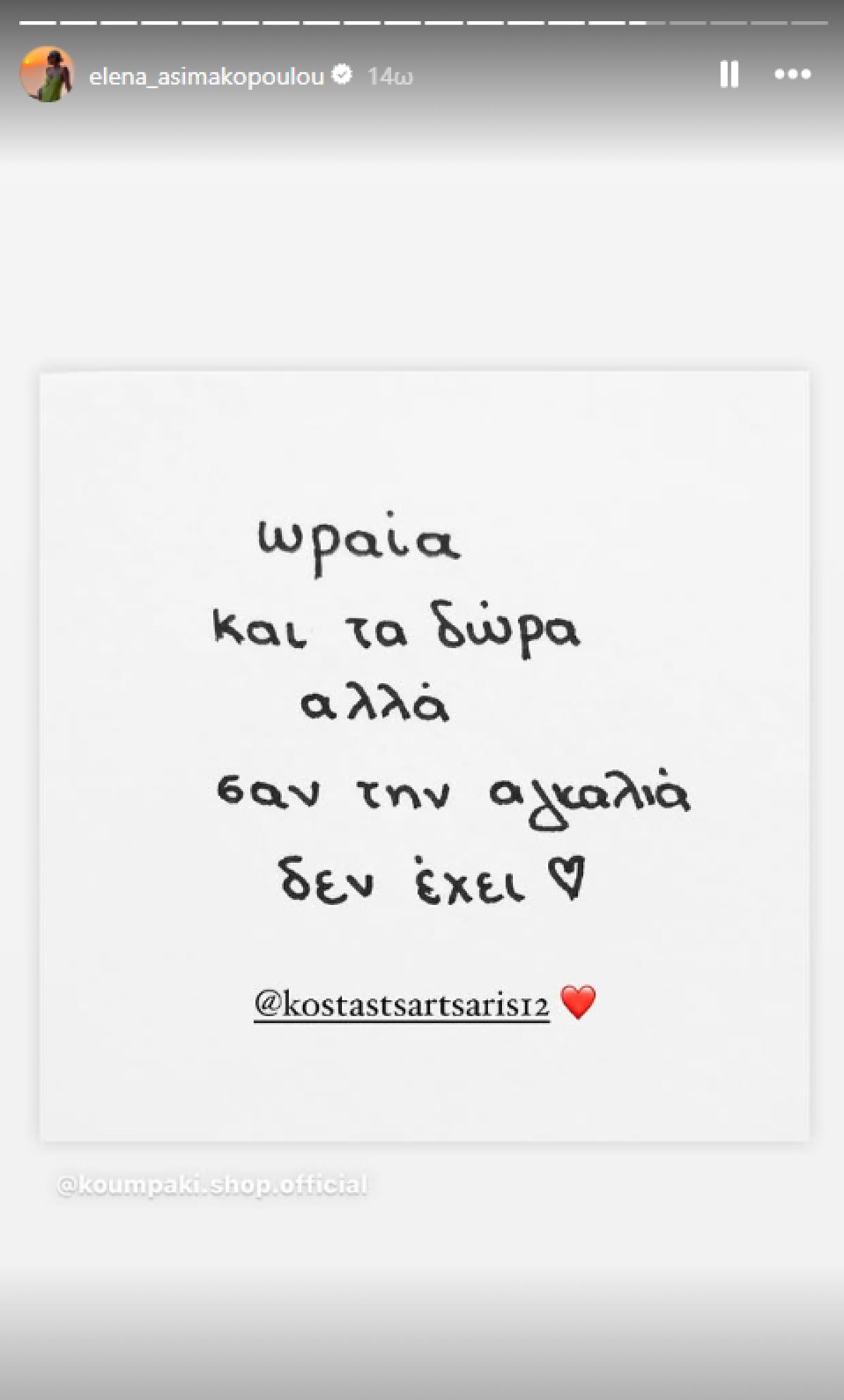 Η αφιέρωση της Έλενας Ασημακοπούλου στον σύντροφό της