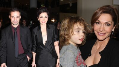 Η Δέσποινα Βανδή με τον Ντέμη Νικολαΐδη (αριστερά) και η Δέσποινα Βανδή με τον γιο της (δεξιά)