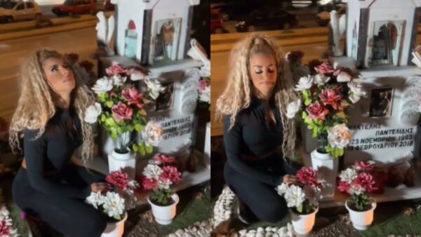 Η Αναστασία Γιούσεφ στο μνήμα του Παντελή Παντελίδη