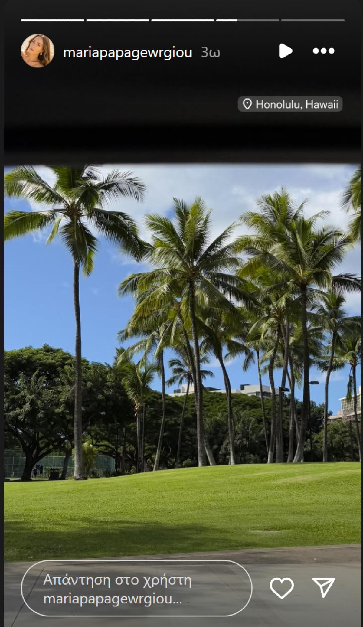 Ανάρτηση της Μαρίας Παπαγερωγίου στη Χαβάη