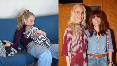 Η Ντορέττα Παπαδημητρίου αγκαλιά με την μικρή Ολίβια και η ίδια με την Μαίρη Συνατσάκη σε έξοδο