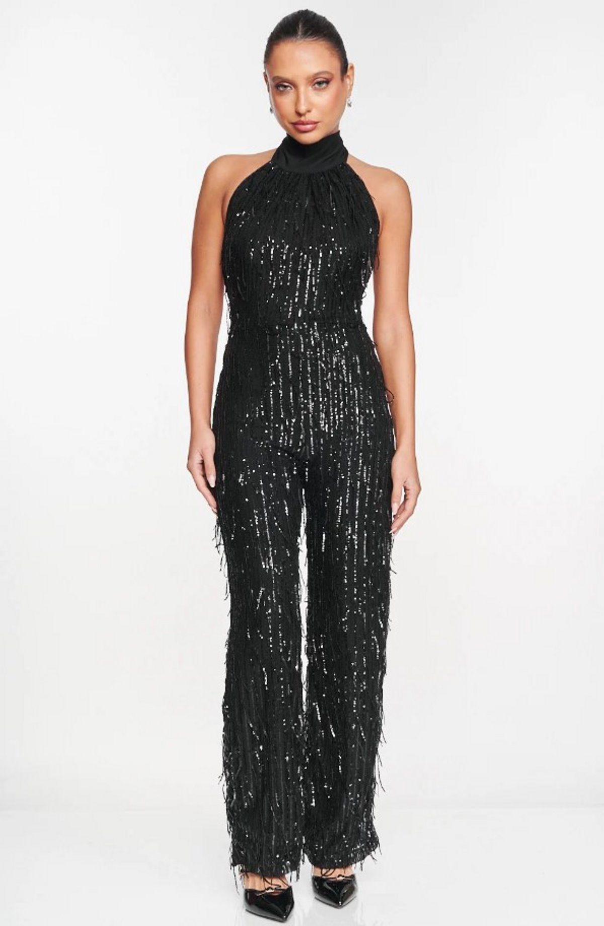 Μαύρη ολόσωμη φόρμα με παγέτες Decoro