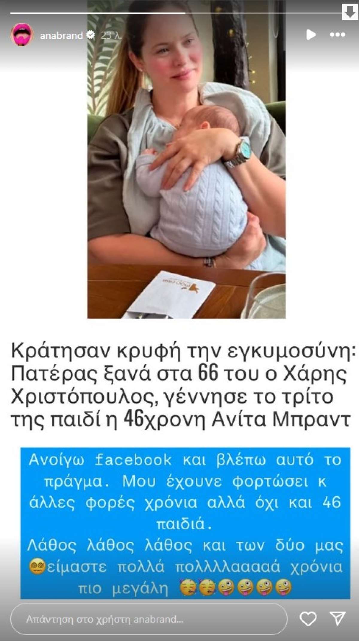 Η ανάρτηση της Ανίτας Μπραντ για την ηλικία της