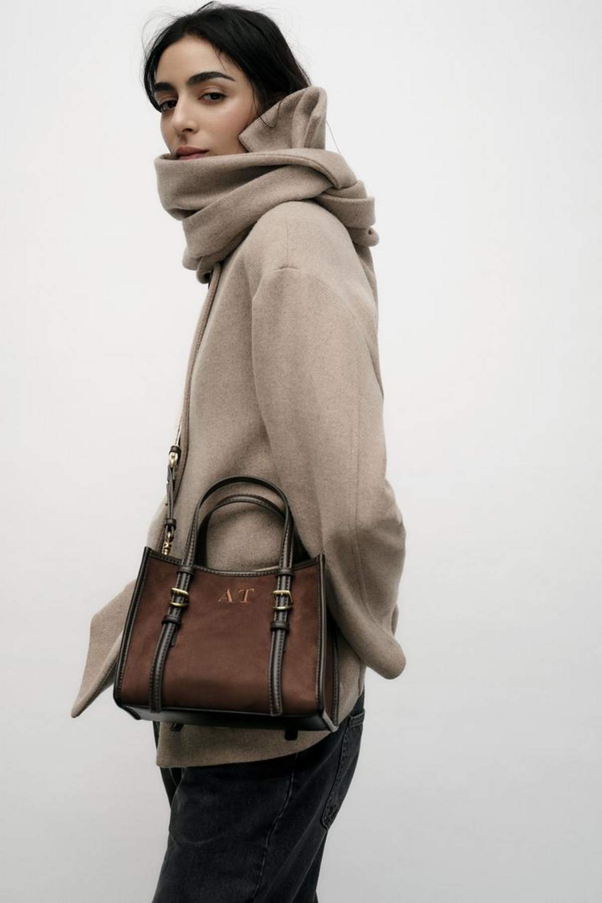 Τσάντα zara καφέ σουέτ