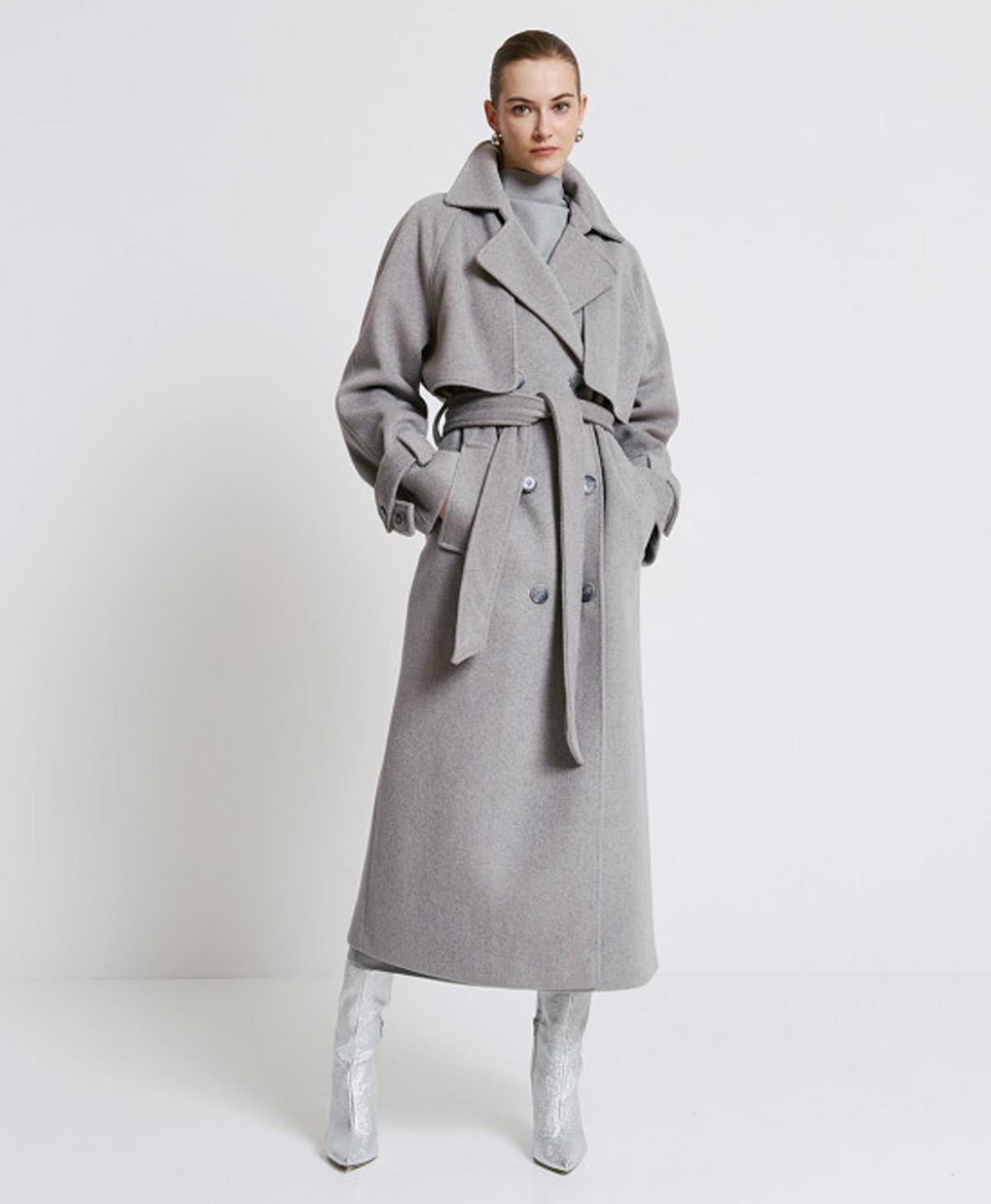 Παλτό γκρι με ζώνη 