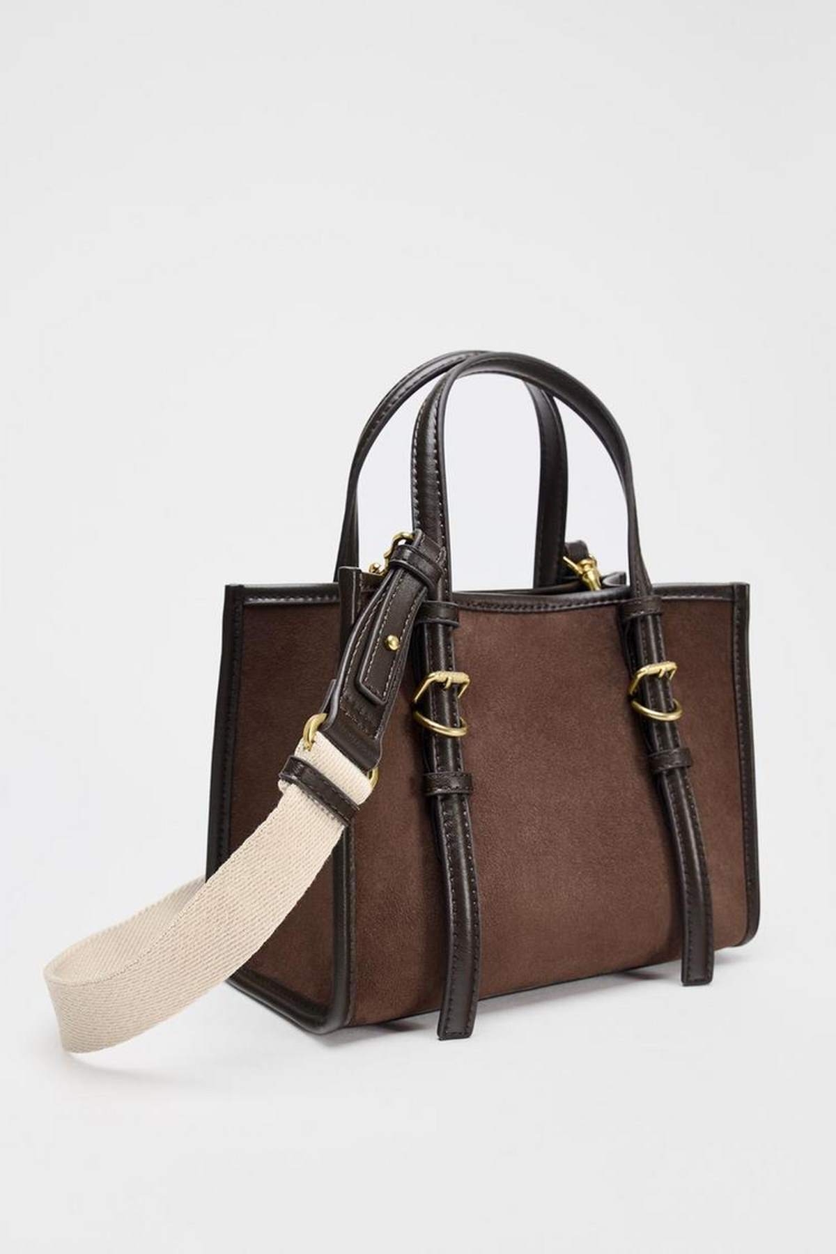 τσάντα zara καφέ σουέτ