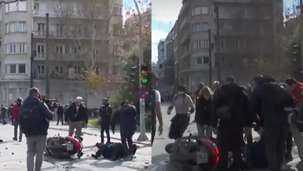 Μηχανή χάνει τον έλεγχο και πέφτει στα επεισοδια στο Σύνταγμα