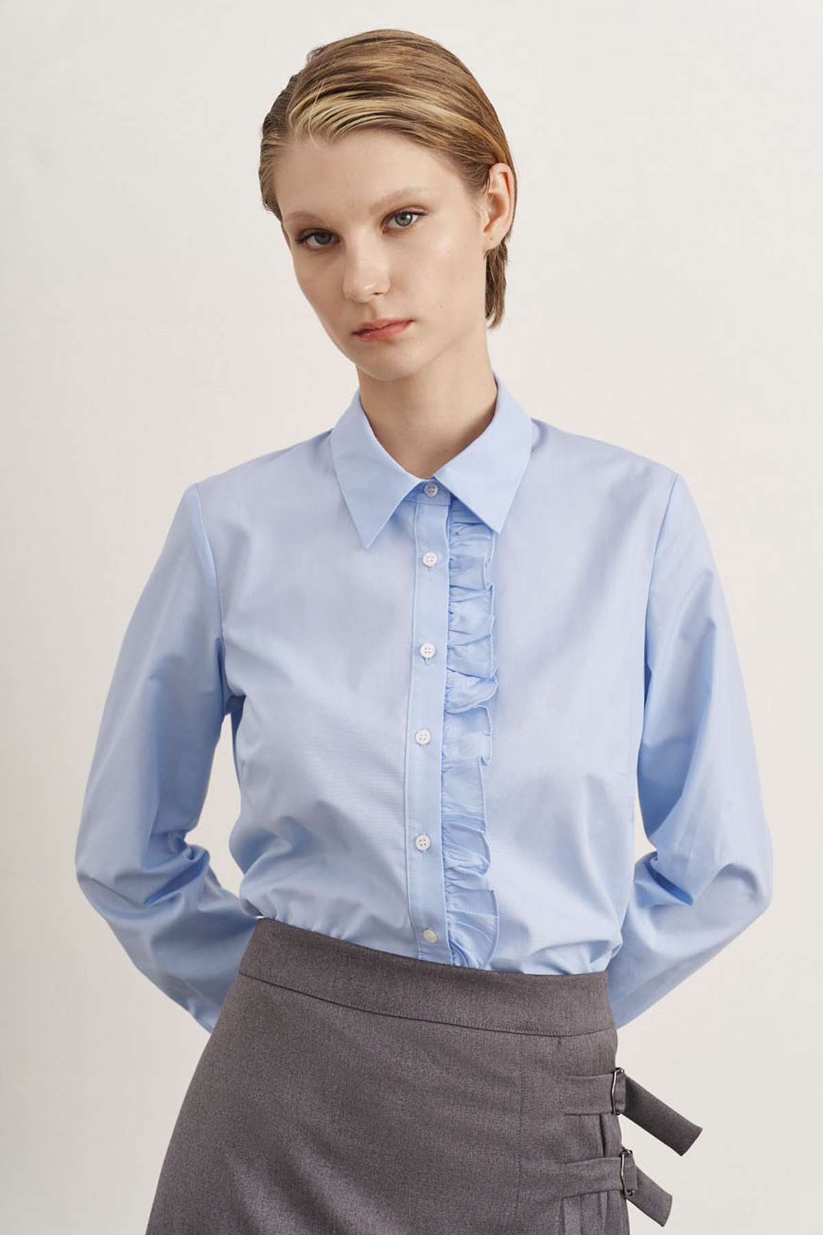 πουκάμισο γαλάζιο με βολάν alexander & jacob