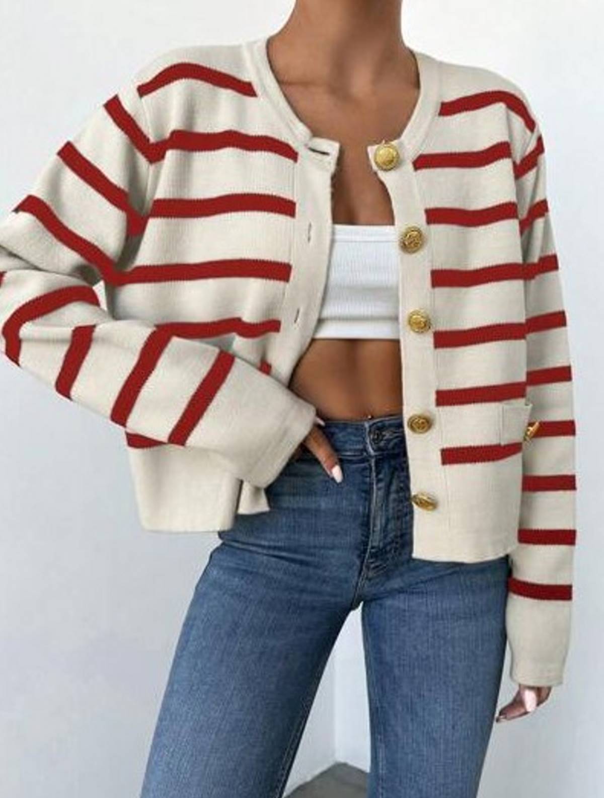 ριγέ κόκκινο άσπρο πλεκτή ζακέτα