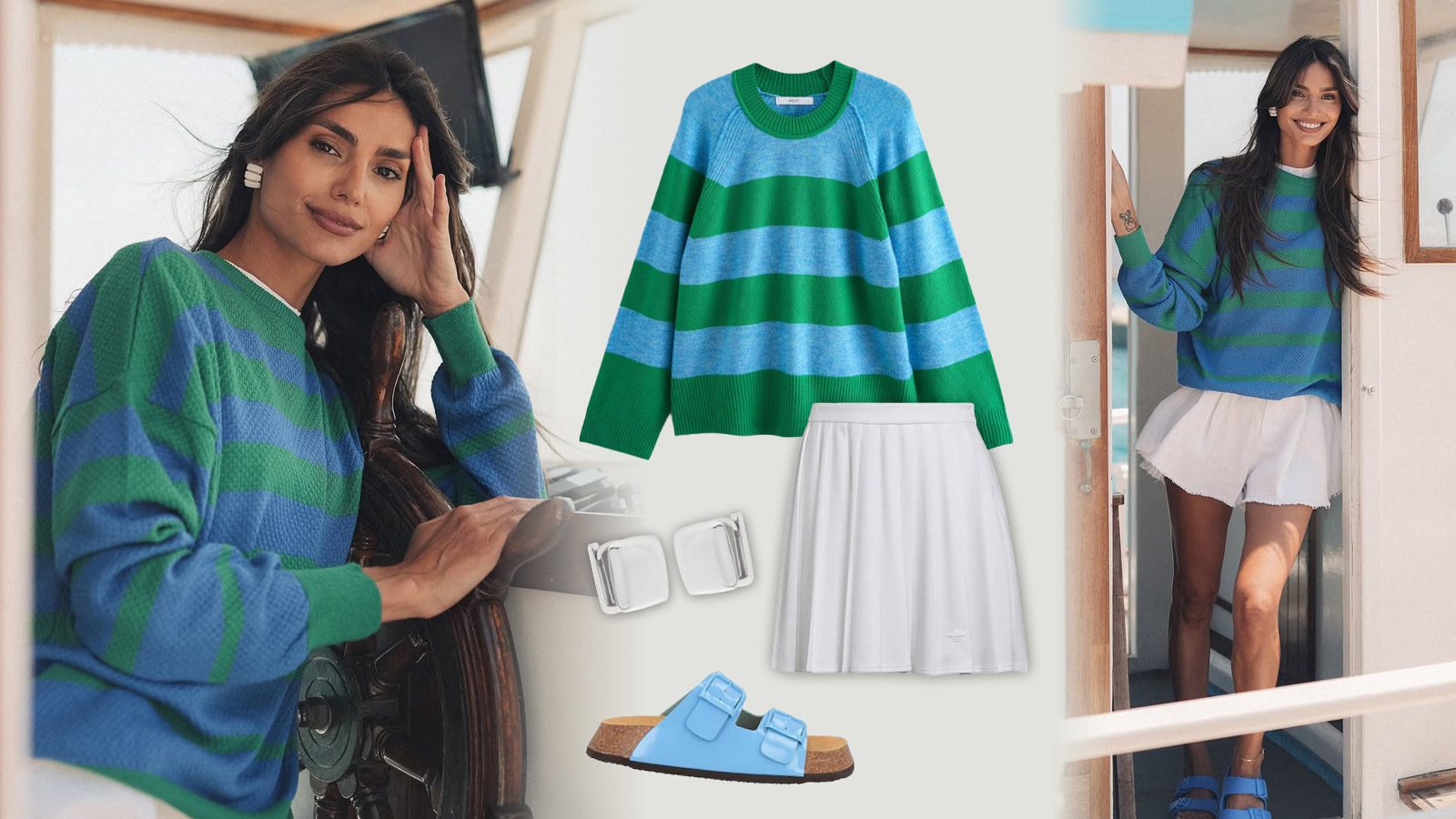 Η Ηλιάνα Παπαγεωργίου με ριγέ πουλόβερ