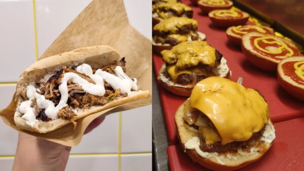 ένα σάντουιτς (αριστερά) και ένα μπέργκερ (δεξιά)