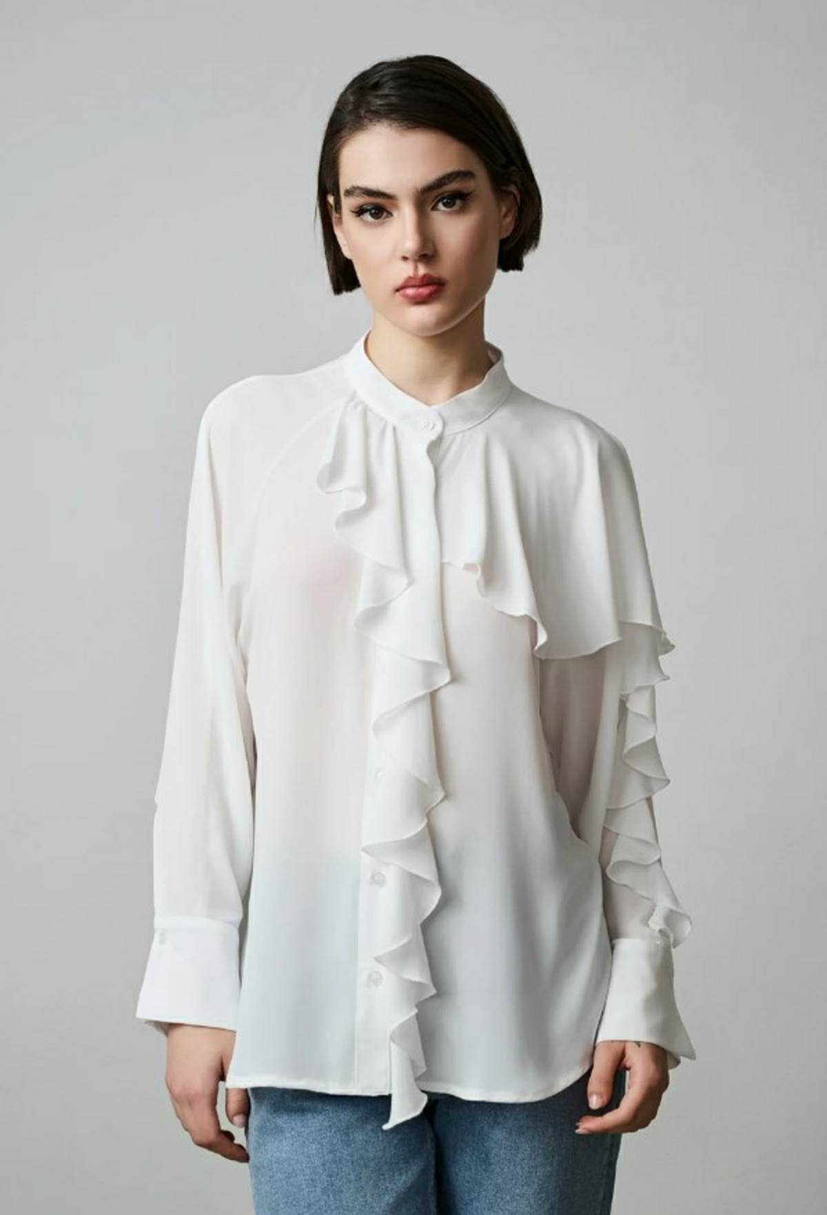 λευκό πουκάμισο με βολάν desiree fashion