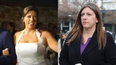 Η Ζωή Κωνσταντοπούλου στον γάμο της (αριστερά) και τώρα (δεξιά)
