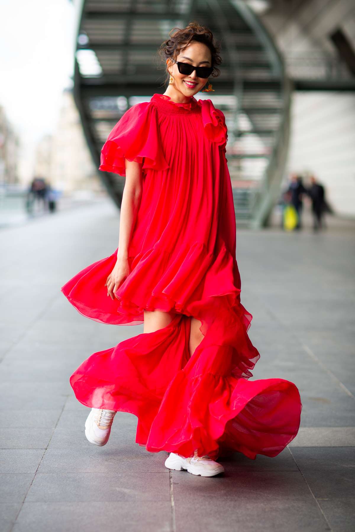 Φόρεμα κόκκινο με βολάν