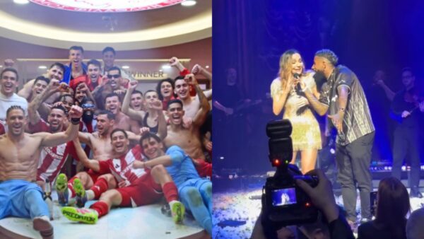 Οι παίκτες του Ολυμπιακού και ο Ροντινέι με τη Βανδή