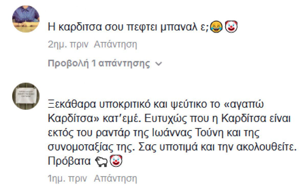 Τα σχόλια κάτω από το βίντεο της Ιωάννας Τούνη για την Καρδίτσα