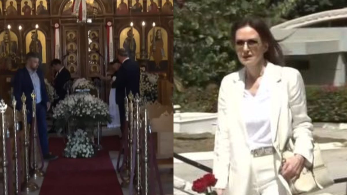 Η Κάτια Δανδουλάκη στην κηδεία του Νίκου Γαλανού