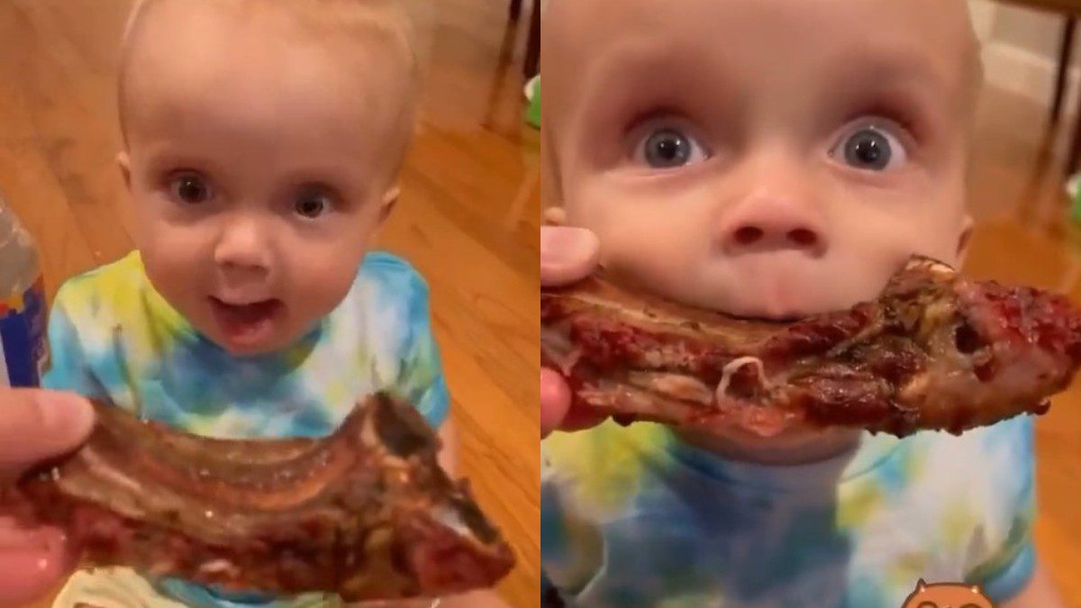 ένα μωράκι δοκιμάζει παϊδάκι