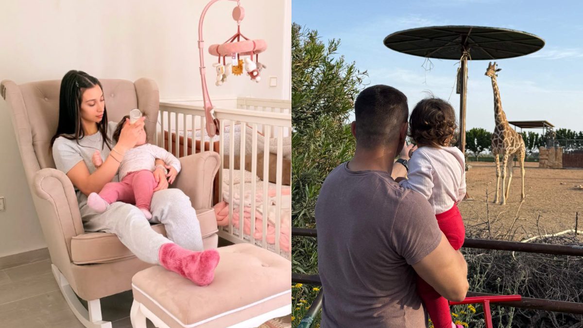 Η Δήμητρα Βαμβακούση ταϊζει την κόρη της και ο Γιώργος Αγγελόπουλος αγκαλιά με την κόρη τους