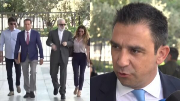 Ο Πέτρος Φιλιππίδης έξω από το δικαστήριο και ο Ανδρέας Βαγγόπουλος