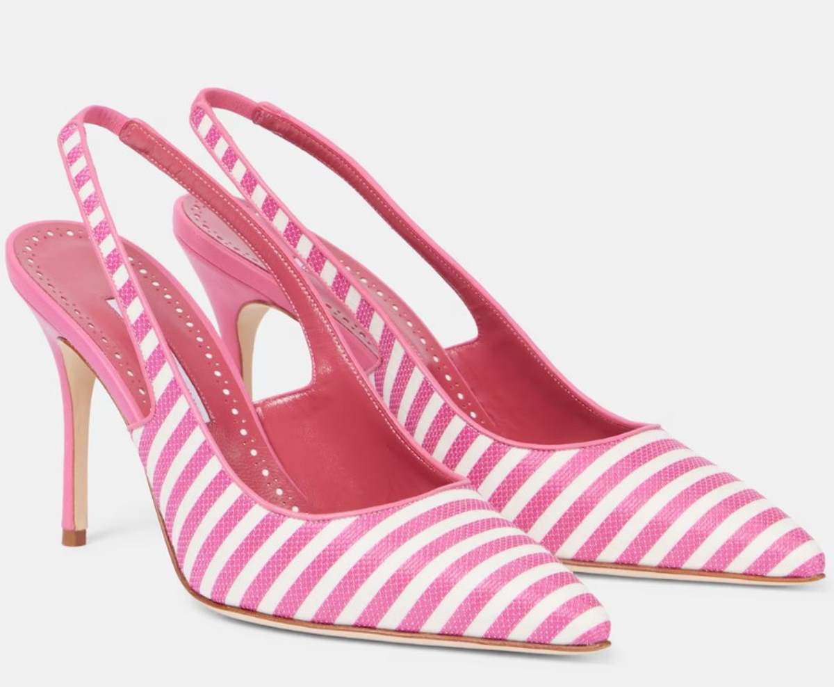 γόβες ροζ ριγέ manolo blahnik