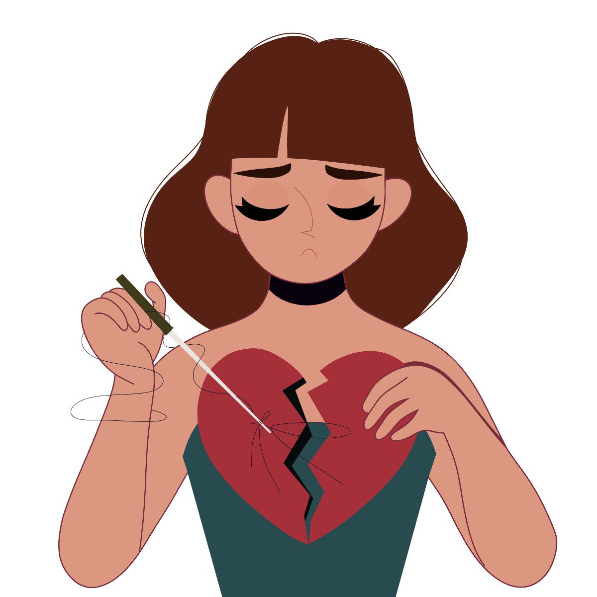 ένα κορίτσι ράβει μια ραγισμένη καρδιά