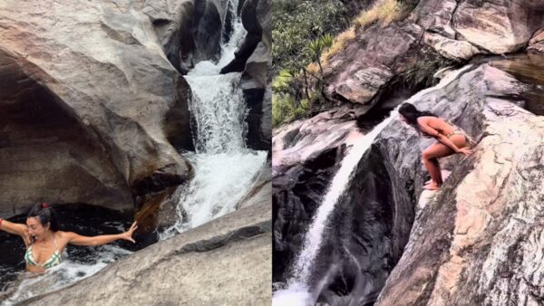 Η Ευγενία Σαμαρά σε καταρράκτη στη Σρι Λάνκα