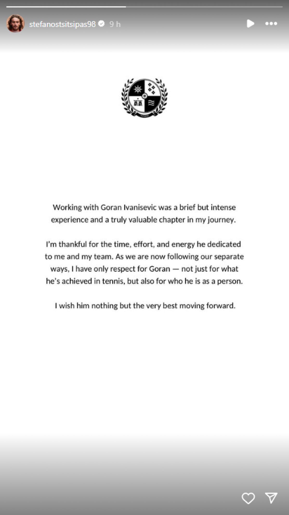 Η ανάρτηση του Στέφανου Τσιτσιπά στο Instagram