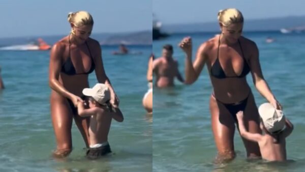 Η Ιωάννα Τούνη με τον γιο της στην παραλία