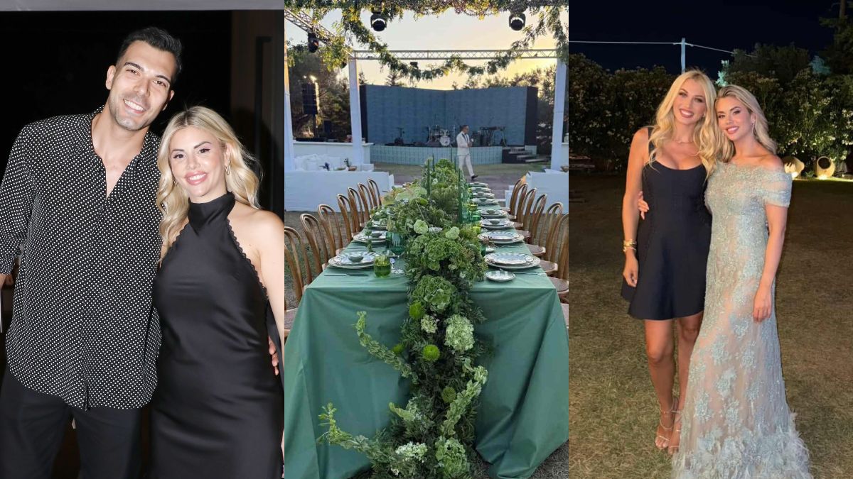 Ο Κώστας Σλούκας και η Μαρία Δαρσινού με την Κωνσταντίνα Σπυροπούλου στη βάφτιση του γιου τους