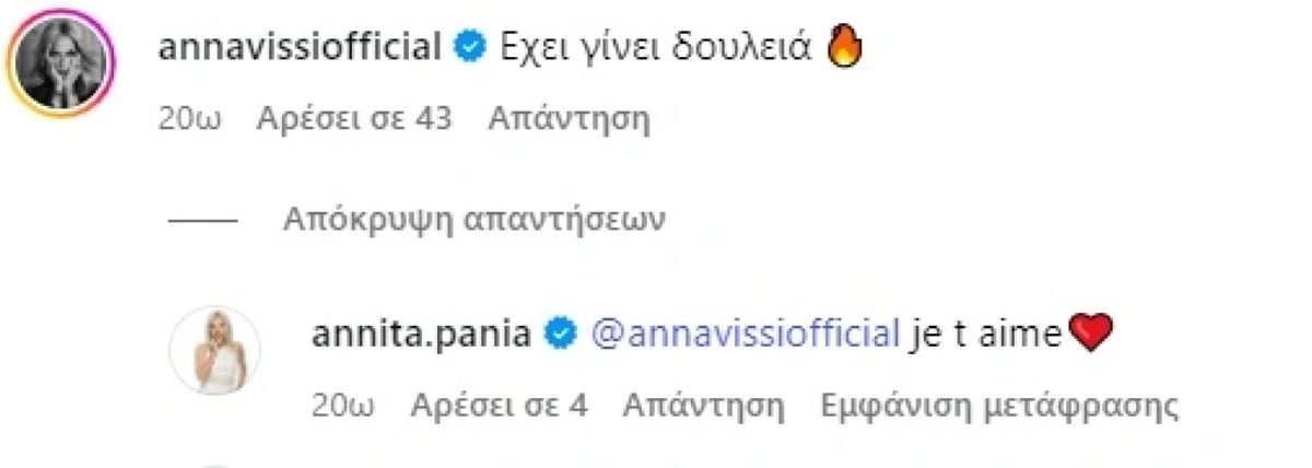 Το σχόλιο της Άννας Βίσση στην ανάρτηση της Αννίτας Πάνια