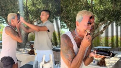 Ο Λάκης Γαβαλάς με τούρτα γενεθλίων του στο πρόσωπο