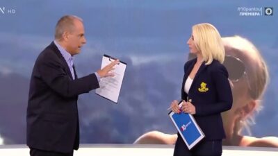 Ο Νίκος Στραβελάκης και η Μίνα Καραμήτρου στο OPEN