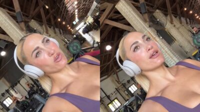 Η Ιωάννα Τούνη με ακουστικά στο γυμναστήριο