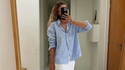 Τσάντες του φθινοπώρου με γαλάζιο πουκάμισο