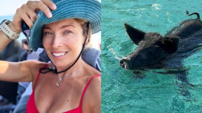 Η Μαριέττα Χρουσαλά και ένα γουρούνι