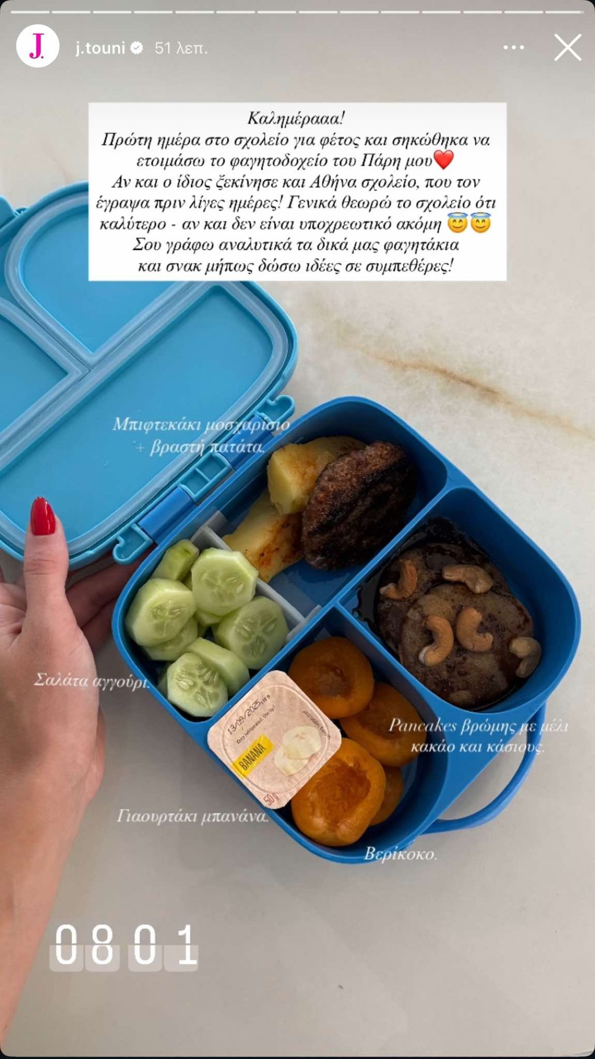 Τα σνακ του γιου της Ιωάννας Τούνη για το σχολείο