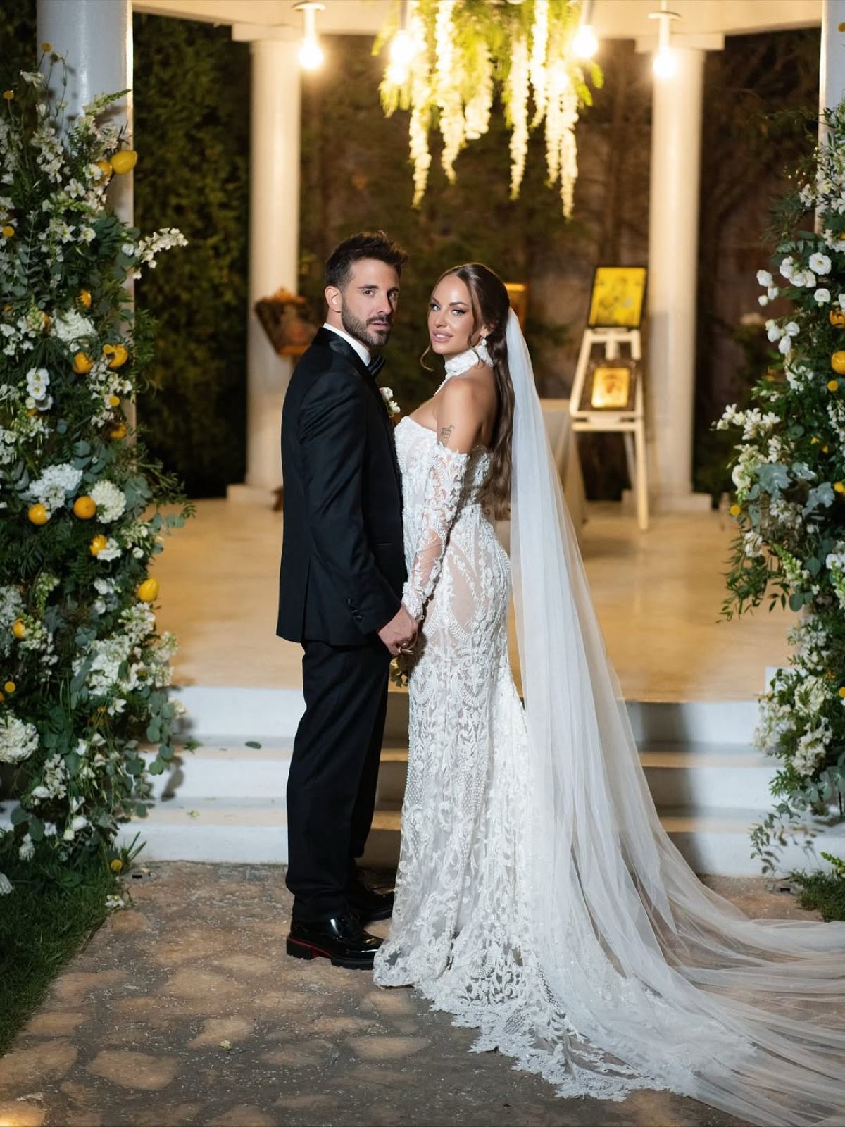 η Ανδρομάχη Δημητροπούλου και ο Γιώργος Λιβάνης στον γάμο τους