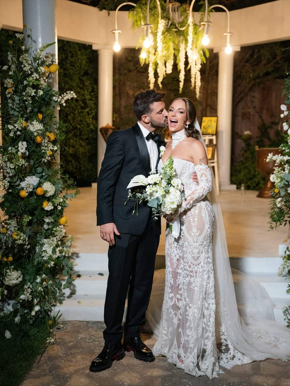 η Ανδρομάχη Δημητροπούλου και ο Γιώργος Λιβάνης στον γάμο τους