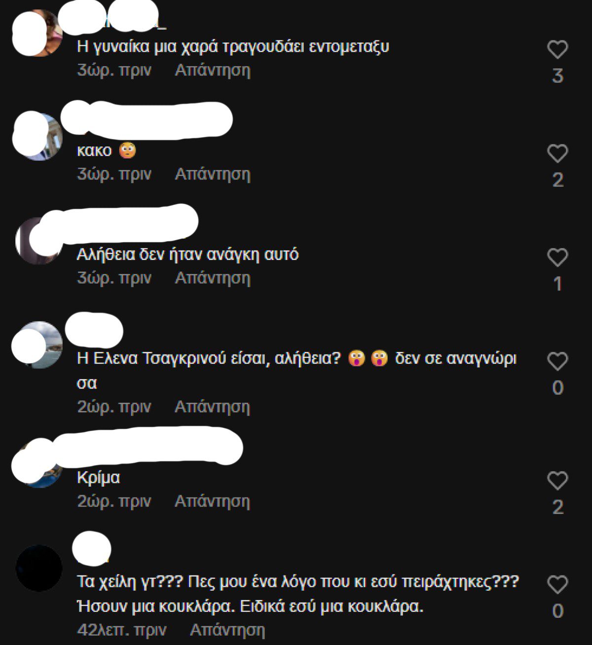 Τα σχόλια κάτω από το βίντεο της Έλενας Τσαγκρινού